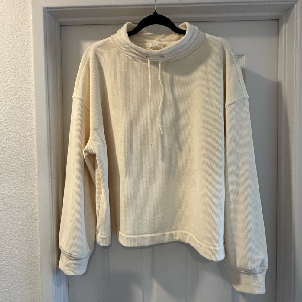 Lou & Grey Ribbed Velour Drawstring Neck Sweatshirt - Picture 2 of 7
